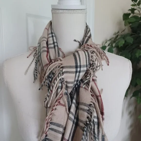 EUC V. Fraas Cashmink Germany Plaid with Fringe Unisex Scarf - Picture 2 of 3